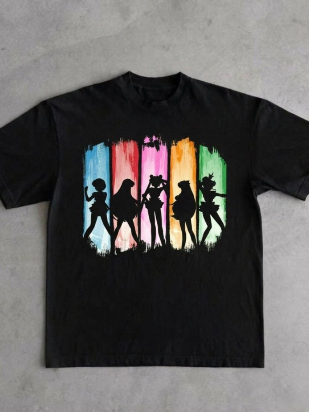 Sailor Moon Silhouette T-Shirt, Sailor Scouts Retro Brushstroke Tee Reprint